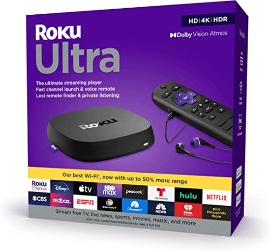 Roku Ultra | Streaming Device HD/4K/HDR/Dolby Vision with Dolby Atmos, Bluetooth Streaming, and Roku Voice Remote with Headphone Jack and Personal Shortcuts